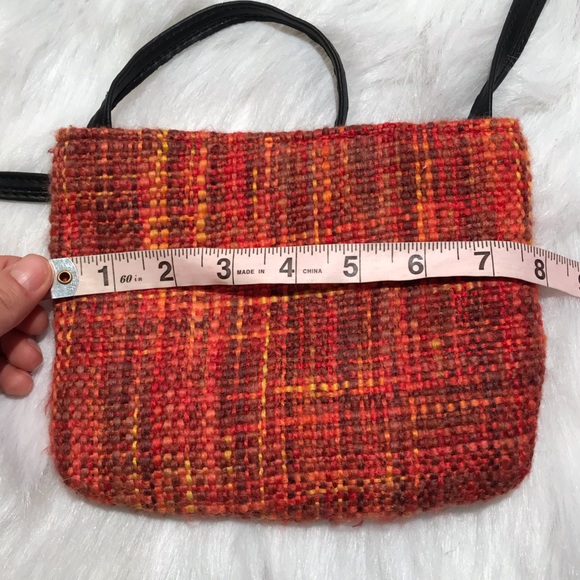 Vintage Calypso woven mini crossbody purse bag orange knit with leather strap - Picture 10 of 10